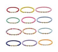 ibasenice 12 piezas Pulseras de Cuentas de Polímero para Mujer de Diseño Bohemio Apilable Brazalete Elástico de Estrellas y Corazones para Joyas de Verano