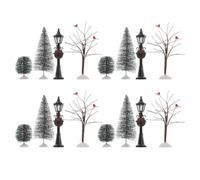 ibasenice 16 Figuras de Pueblo con Accesorios navideños y Paisaje Invernal. | Árboles de pueblo en miniatura, farolas, nieve, árboles de Navidad artificiales para manualidades navideñas, decoración de