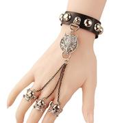 ibasenice 1pieza Punk Wrist Chain Vintage Leather Wolf Skull Bangle para Mujer Hombre con Anillos para Halloween Rock Gótico Moda Regalo