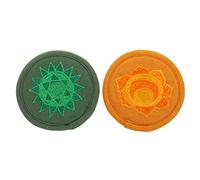 ibasenice 2 Cojines Redondos Para Cuencos De Sonido Religioso, Almohadillas Bordadas Hechas a Mano, Tamaño Pequeño 10 Cm, Colores Verde y Naranja, Uso Para Meditación Budista y Decoración Espiritual
