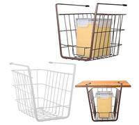 ibasenice 2 Piezas Cestas de Almacenamiento Colgantes de Hierro Café y Blanco para Organización Debajo de Estantes en Cocina, Despensa y Oficina, Organizadores Resistentes y Funcionales