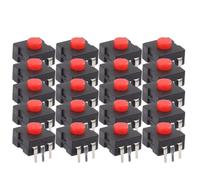 ibasenice 20 Piezas Interruptor de Botón para Linterna Cuadrado Cabezal Rojo, 3 Pines Laterales y Pulsador Trasero, Pbt, Nylon y Metal, para Componentes Eléctricos y Proyectos DIY