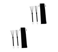 ibasenice 2pares Escobillas De Batería Retráctiles Para Jazz Con Bolsa De Almacenamiento De Cepillos De Alambre Resistentes Para Percusión