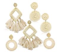 ibasenice 3pares Pendientes Llamativos De Ratán Pendientes Bohemios De Mujer De Paja Verano De Joyería De