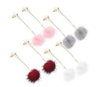 ibasenice 4 pares Pendientes Creativos con Bolas de Pelo de Pendientes Colgantes de Moda para Mujer Adornos de Oreja con Diseño de Orejas de Gato Regalo para Diario y Festivales