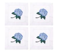 ibasenice 4 servilletas de cóctel: servilletas de tela de 15 x 15 cm con bordado de hortensias, posavasos con dobladillo calado y diseño floral, ideales para fiestas de té navideñas y bodas.