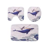 ibasenice Alfombrillas de Baño Funda para Asiento de Inodoro Juego de 3 Diseño Japonés, Franela Suave, Forma Redonda Adecuado para Uso Doméstico