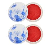 ibasenice Almohadillas de Tinta Roja Pasta de Tinta Multiusos para Caligrafía 2 Piezas 6 Cm en Caja de Cerámica para Manualidades y Scrapbooking