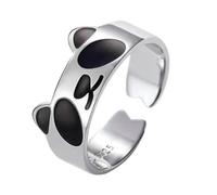 ibasenice Anillo Abierto Ajustable para Mujer Diseño de Panda Esmalte Negro Joyería Creativa Decorativa para Dedos Anillo Vintage sin Cierre Adecuado para Uso Diario y Obsequio
