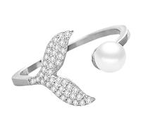 ibasenice Anillo Ajustable de Aleación Perla Simulada en Diseño de Sirena para Mujer y Niña, Resistente y Elegante para Cumpleaños o Compromiso