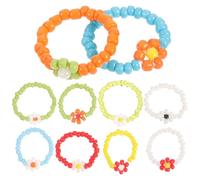 ibasenice Anillos De Cuentas De Colores Para Niñas y Mujeres, Tamaño Ajustable, Diseño Flores Tejidas, Juguete De Moda Para Verano y Disfraces, Pack De 10 Piezas
