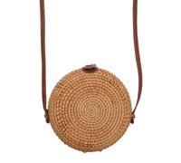 ibasenice Bolso Bandolera de Paja Redondo con Hebilla de Cuero Bolso Trenzado para Playa y Uso Diario Estilo Vintage Artesanal Color Beige Accesorio Reutilizable y Duradero