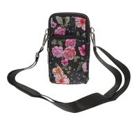 ibasenice Bolso Bandolera Pequeño para Móvil de Mujer Tela Oxford Bolso de Hombro Único Negro Estampado Floral Ligero y Versátil para Viajes y Uso Diario
