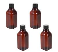 ibasenice Botellas de Viaje Rellenable de Plástico Pet 200 Ml, Botella Cuadrada de Cuello Largo Marrón con Tapa de Rosca Pp Negra y Tapón Interior, Envases para Champú y Loción, Kit de 5