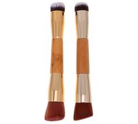 ibasenice Brochas de Maquillaje Doble Punta Mango de Bambú para Rubor y Polvo Set de 2 Piezas Profesional para Aplicar Cosméticos y Difuminar Precisión