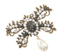 ibasenice Broche Elegante Pecho de Aleación Perlas de Imitación y Cristales, Diseño de Lazo Delicado en Color Dorado, Material Cómodo para Bodas y Navidad