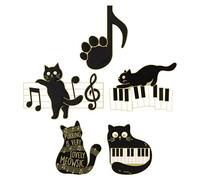 ibasenice Broches Esmaltados de Aleación 5 Piezas Diseño de Gato Negro y Notas Musicales, Pins de Dibujos Animados para Mochila, Chaquetas y Accesorios de Mujer, Broches de Caricatura