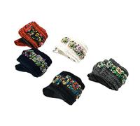 ibasenice Calcetines de Media Caña para Mujer Otoño E Invierno 5 Pares Surtidos Diseño Retro Étnico Algodón Suave Transpirable Patrón de Trenza y Flores Pequeñas Cálidos y Cómodos para