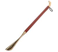 ibasenice Calzador de Zapatos de Madera de Haya de 56 Cm Mango Largo, Elevador de Zapatos Metálico de Latón, Ayuda Portátil para Botas y Calzado en Casa, Adecuado para Personas Movilidad