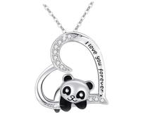 ibasenice Collar Colgante De Corazón y Panda De Aleación Circonita, Joyería Para Mujer, Cadena Cuello Blanca, Obsequio Adecuado Para Madres e Hijas San Valentín y Ocasiones Obsequios