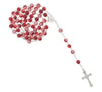 ibasenice Collar de Rosario para Ñiño Cuentas de 8 Mm de Piedra Roja, Collar Bautismal Colgante de Cruz para Shower y Obsequio de Bautizo, Accesorios Religiosos para Niñas