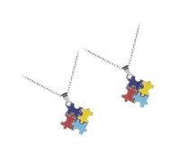 ibasenice Collar Rompecabezas Concientización Autismo 2 Piezas Joyería Decorativa Ligera Diseño Colorido de 4 Piezas Accesorio Simbólico para Uso Diario y Obsequio