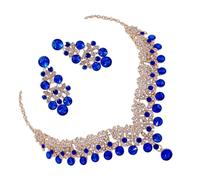 ibasenice Collar y Pendientes de Agua Cristales de Colores Juego de Joyería para Mujer Conjunto Vintage para Boda y Fiesta Decoración Elegante para Cuello Accesorio Retro Azul Oro