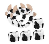 ibasenice Conjunto De Diadema y Muñequera Estampado De Vaca y Cuernos De Tela Suave, Elástica y Cómoda Para Mujer, Adecuado Para Lavado Facial, Spa y Cuidado Piel, Paquete De 2 Sets