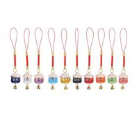 ibasenice Daruma Japonés Amuleto Colgante de Cerámica Gato Fortuna para Teléfono, Accesorios para Gatos y Regalos Decoración Navidad, 10 Piezas Obsequio de Cumpleaños Varios estilos