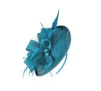 ibasenice Diadema Cabello Velo y Flores de Plumas en Color Azul Lago, Accesorio Femenino para Fiesta, Boda y Eventos Obsequios, Tocado Elegante para Mujer y Niña
