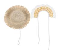 ibasenice Disfraz de Ganso para Mascota 1 Unidad Sombrero de Paja y Pañuelo Amarillo Encaje, Ropa de Temporada para Porche, Traje de Otoño y Verano, Atuendo Cómodo y Flexible para Perros