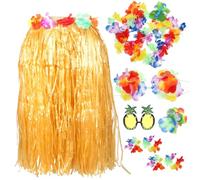 ibasenice Disfraz Vaiana para Mujer Falda Hawaiana de Paja y Accesorios de Plástico para Fiesta Luau, Set de 8 Piezas para Vacaciones y Sesiones Fotográficas