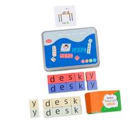 ibasenice Educativo de Ortografía con Bloques Tarjetas Puzzle Alfabético para Desarrollo Cognitivo y Coordinación Mano Caja Metálica y Tarjetas