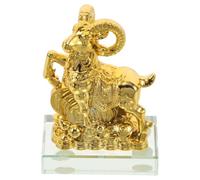 ibasenice Estatua de Cabra del Zodiaco Chino, Figura de Oveja Dorada de | Adorno de carnero de resina con base de vidrio, símbolo de riqueza y prosperidad, amuletos de monedas para la decoración de