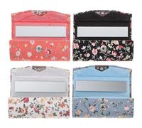 ibasenice Estuche para Lápiz Labial Pequeño Espejo, Diseño Vintage Floral, Cuero Sintético, Set 4 Unidades, Organizador Portátil para Viajes y Uso Diario
