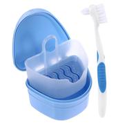 ibasenice Estuche Plástico Azul para Dentaduras Postizas Cepillo de Limpieza con Evita Contaminación Cruzada, Adecuado para Viajar y Actividades al Aire Libre