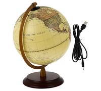 ibasenice Globo Terráqueo Retro Lámpara LED, Adorno de Mesa Vintage para Oficina y Hogar, Decoración Didáctica Puerto USB y Diseño Detallado en Inglés