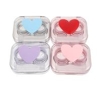 ibasenice Juego de 4 Herramientas para Quitar Lentes de Contacto - con pinz | Estuche hermético para guardar lentes de contacto, con botella para solución, ideal para viajes, bonito diseño de corazón, co