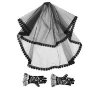 ibasenice Juego de Velo y Guantes Negros de Encaje para Novia Estilo Gótico Conjunto Corto para Disfraz de Halloween y Bodas Temáticas Tocado de Velo Femenino para Fiestas y Celebraciones