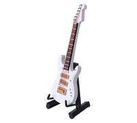 ibasenice Mini Guitarra Eléctrica Decorativa Blanca con Caja y Soporte de Plástico Negro Adorno Musical para Escritorio y Fiesta de Cumpleaños