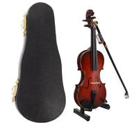 ibasenice Mini Violín de Madera con Arco y Estuche Modelo Realista de Instrumento Musical Miniatura para Decoración de Escritorio Casa y Oficina Regalo para Amantes Música