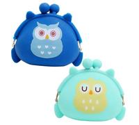 ibasenice Monedero Pequeño de Silicona para Cambio Diseño de Dibujos Animados de Búho Set 2 Piezas Azul Claro y Azul Marino Compacto y Ligero para Mujer Niña y Uso Diario
