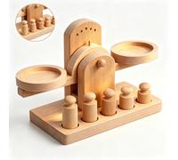 ibasenice Montessori - Báscula de madera para niños, juguete educativo para equilibrio y peso, juguete educativo de matemáticas de madera natural para niños a partir de 3 años