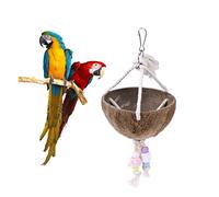 ibasenice Natural Coco y Piedra para Masticar De Mascotas Colgante para Compatible con Jaulas y Accesorios para Pájaros