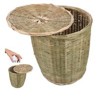ibasenice Organizador de Cocina Cesta Tejida de Bambú Tapa 7.87X7.87X8.26In para Almacenamiento de Frutas y Bote de Basura en Hogar y Oficina