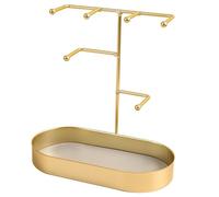 ibasenice Organizador Metálico Multifuncional para Joyas Base de Cuero Soporte para Collares y Pendientes Expositor de Escritorio Dorado Adecuado para Ordenar y Exhibir Joyas