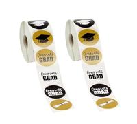 ibasenice Pegatinas Autoadhesivas Redondas para Fiesta de Graduación 2 Rollos, 25 MM, 8 Diseños Surtidos, Ideales para Regalos y Envoltorios en Eventos Escolares