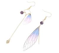 ibasenice Pendientes Asimétricos Colgantes de Borla para Novia Diseño de Alas de Cigarra Simuladas Color Púrpura Clásico Detalles Dorados Ligeros y Cómodos para Bodas y Ocasiones