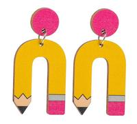 ibasenice Pendientes Colgantes Maestros de Madera Geométricos, Livianos y Resistentes, para Mujer, Obsequio Día del Maestro, Accesorios Oreja, Diseño Único Forma de Lápiz, Textura Natural