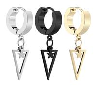 ibasenice Pendientes de Estrella de Acero Inoxidable Diseño Llamativo, Estilo Hip Hop y Clip para Oreja, 3 Piezas para Fiesta y Trabajo, Accesorios de Moda para Chicas